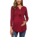 Heliisoer Maternity V-Neck Long Sleeve Bandage Solid Nursing Blouse Tops. 