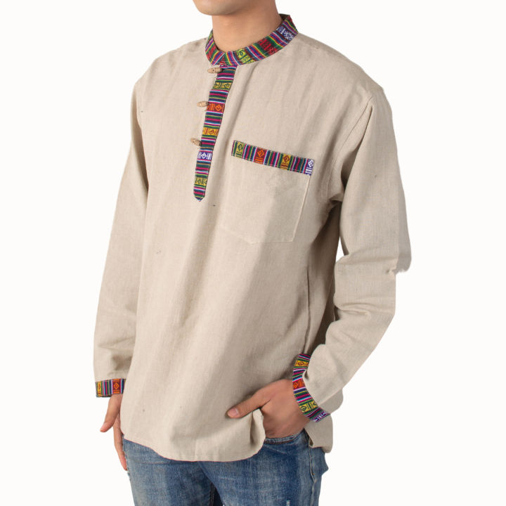 Binay%20Embroidery%20Cream%20Nepali%20With%20Bhutani%20Borderd%20Kurta%20Shirt%20For%20Men%20-%20Fashion%20%7C%20Men's%20Wear%20%7C%20Kurtha%20Shirts%20%7C%20-%20Image%202