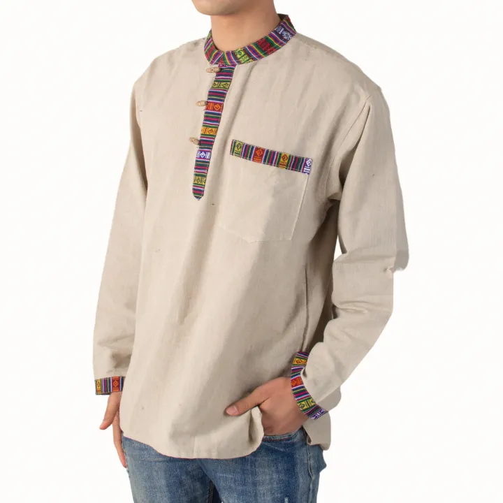 Binay%20Embroidery%20Cream%20Nepali%20With%20Bhutani%20Borderd%20Kurta%20Shirt%20For%20Men%20-%20Fashion%20%7C%20Men's%20Wear%20%7C%20Kurtha%20Shirts%20%7C%20-%20Image%202