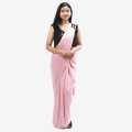 Pink Color Silk Embroidered Fix Saree With Black Blouse Set For Women. 