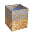 Blue/Orange Floral Printed Box Shape Pen Holder. 