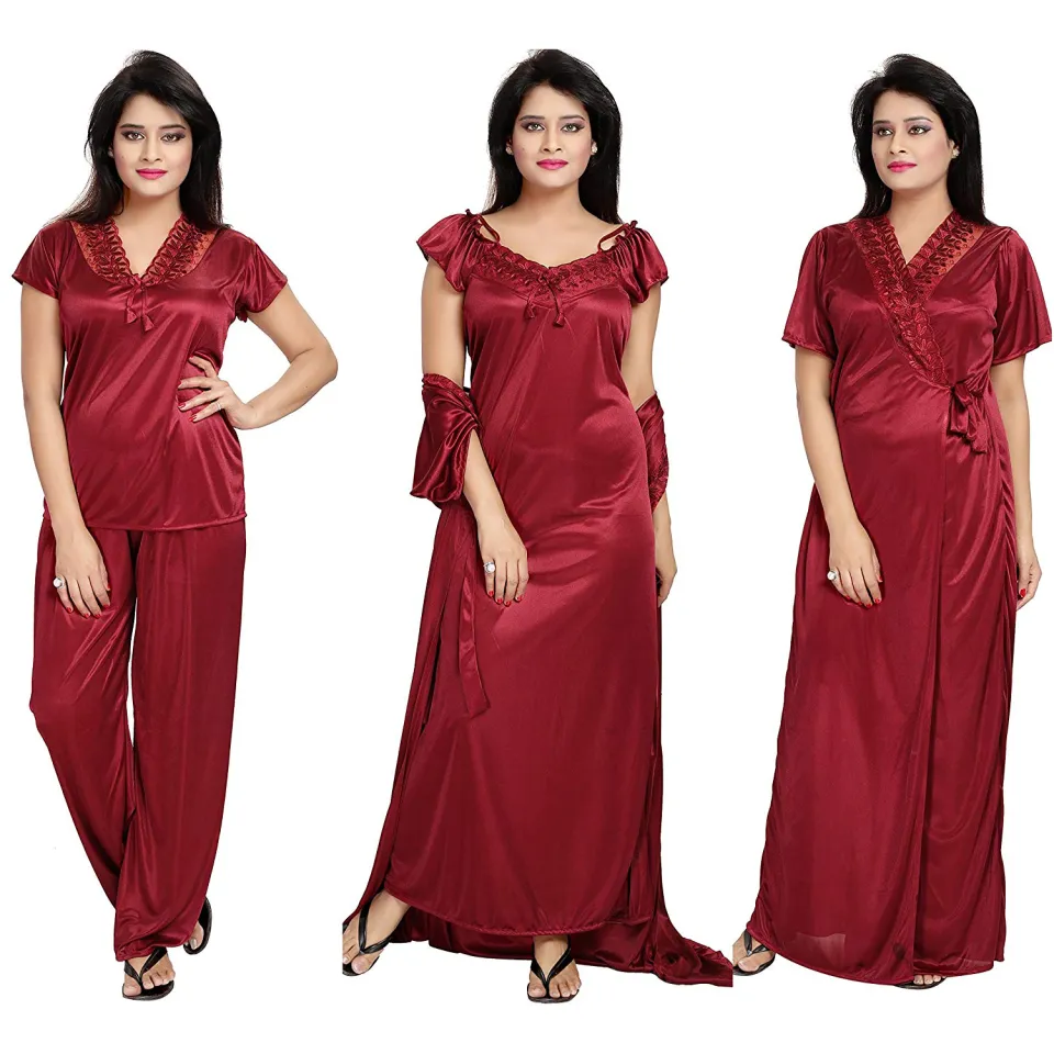 Women s Satin Nighty Robe Top Night Dress Set of 4 Naypa Fashion Daraz .np