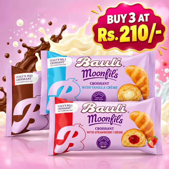 Bauli Moonfils Croissants Combo Pack 3 pack | Strawberry, Chocolate & Vanilla Creme Filled Croissants | Imported Snack Nepal