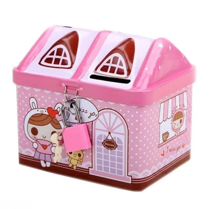 Currency Box Metal House Shape Cute Creative House Coin Box with Key ...