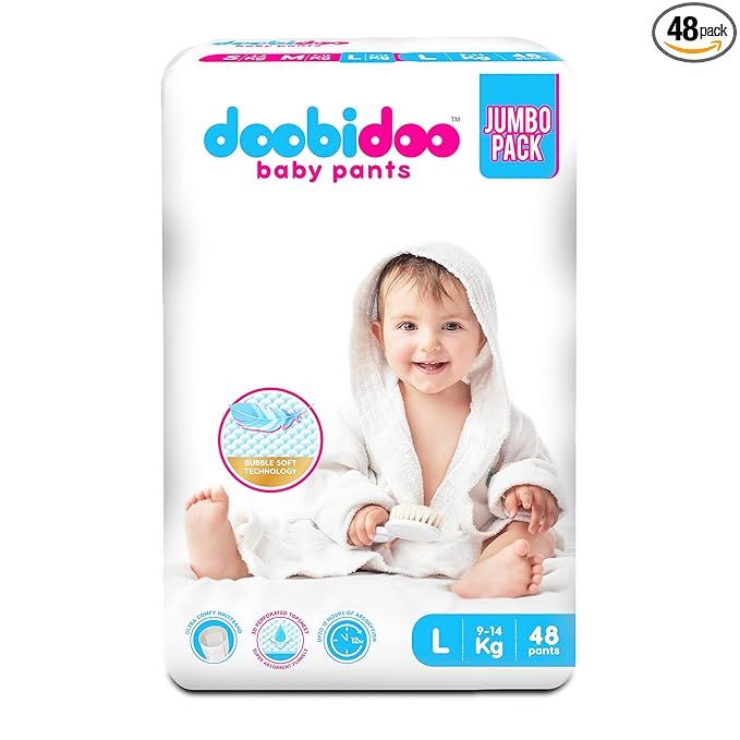 Doobidoo Baby Pants Diapers - Large Size (48 Count) - All Round Softness with Bubble soft Top sheet (9-14 kgs)
