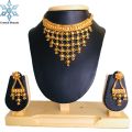 Pure Gold Plated Panchadhatu Net Design Choker Jewellery Set With 2 Drop Earrings And 1 Necklace For Women. 
