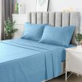 100% Pure Cotton In Blue Stripe Bed Sheet With Two Pillow Covers. 