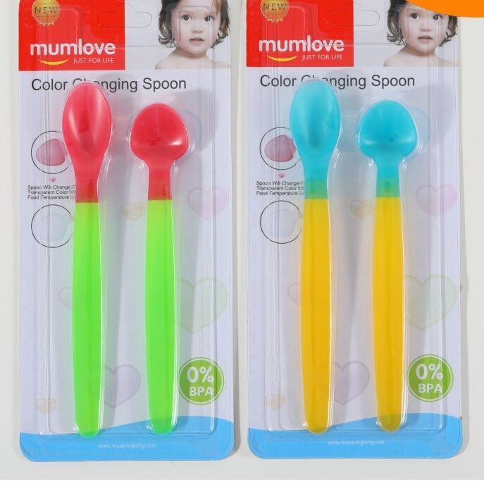 2pcs Baby Temperature Spoon Color Changing Newborn Spoon Baby Feeding Warm Soft Silicone Spoon Feeding