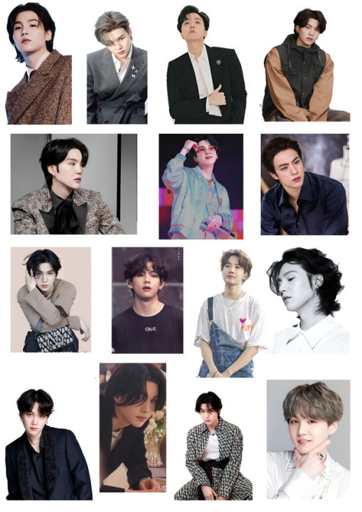 3 Pieces Self Cut BTS Suga Min Yoong Stickers And Posters In A4 Glossy White Background