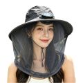 Casual With Net Mesh Mosquito Head Net Hat Foldable Breathable Wide Brim Sun Cap UV Protection High Wind Power Solar Fan Hat Fishing. 