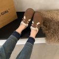 Pebbles Nepal Winter Mary Jane Shoes for Women – Brown Fur Lined Lolita Flats with Double Strap Buckle. 