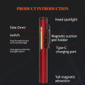 Portable Portable LED Flashlight COB Floodlight and XPE High Beam Aluminum Alloy Pen Clip Work Light Built In Battery with Tail Magnet. 