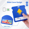 Plastic Sliding ID Badge Holder with Retractable Badge Reel Clips, 3 Pack Horizontal Blue. 