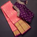 Peach Color Beautiful Rich Pallu & Jacquard Work On All Over The Saree With Readymade Blouse. 