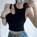 【2025 Version】 Crop top cut-out clothing street cut-out ladies tank top camisole neck irregular cut-out fashion hanging top versatile top ladies. 