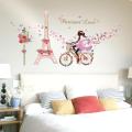 Artsy Home Fairy Flower Girl Romantic Paris Eiffel Tower Wall Stickers 145cm(W) x 90cm(H). 