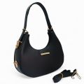 Moon Bag/Elegant Black Shoulder Bag with Golden Accents. 
