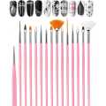 15 Pieces Nail Art Brush Set for Detailing, Striping, Blending, One-Stroke Nail Art with Gel Brushes, Painting Brushes, 3D Brush, Fan Brush and Liner. 