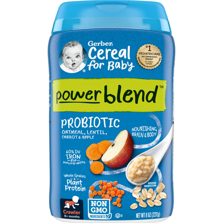 Gerber Powerblend, Probiotic Oatmeal, Lentil, Carrots & Apples Baby Cereal - 8 oz (227 g)