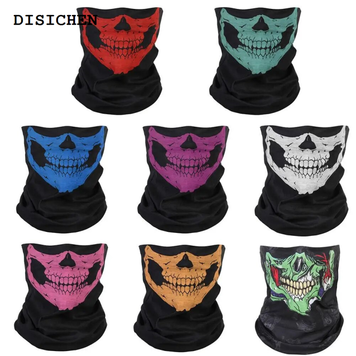 DISICHEN Outdoor Bicycle Cycling Ski Windproof Skull Half Face Mask Ghost Scarf Multi Use Hiking Camping Hunting Running Neck Warmer