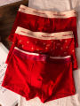 Men's Boxer Briefs Cotton Underwear Red Color Briefs Shorts for Men Breathable Trunk U Convex Male Comfy Panties 45-100KG. 