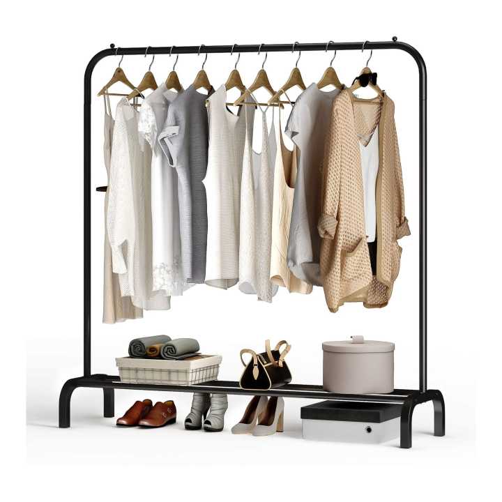 Garment Clothing Rack For Hanging Single Rods Storage Shoes Shelf Suit Coat Rack Iron Stand Full Body