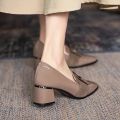 Women Square Toe Leather Shoes 2023 Summer Ladies High Heels Shoes - Fashion | Women's Footwear | Heel For Women | Shoes For Women |. 