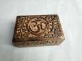 Wooden Box Om Carving Blackish White  In Mango Wood 6*4 Inch. 