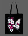 Pink Rose Butterfly Printed Tote Bag  – Eco-Friendly Cotton Shoulder Shopping Bag-White, Black. 