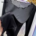 Wenefang Ice Silk Mesh Bottom Blouse for Women Summer Wear Sunscreen High Quality Long-sleeved T-shirt Foreign Aura Edge Tulle Perspective. 