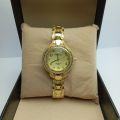 Eliyina Luxury Design Watch For Ladies | Fashionable Stone Curved Stainless Steel Gold Chain Round Numbering Gold Dial Quartz Waterproof Watch For Women. 