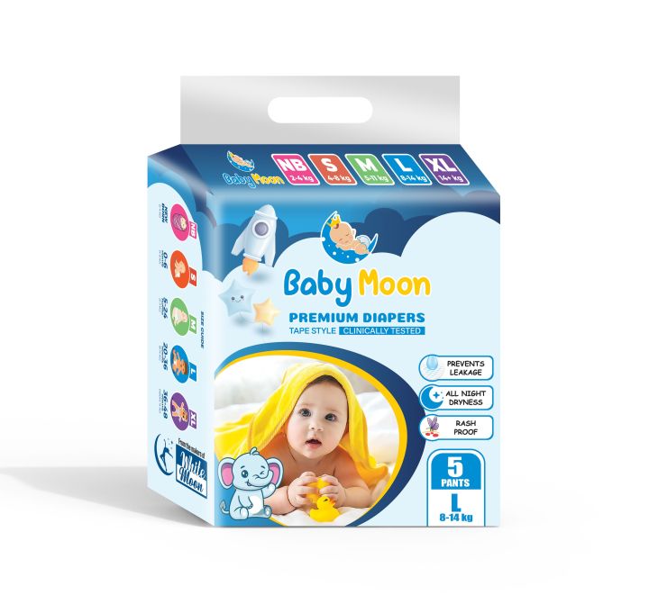 Babymoon Premium Baby Diapers Large Size 5 Pcs/Pkt
