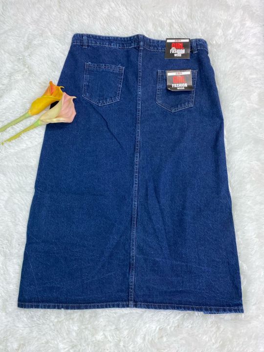 "Women's%20High-Waisted%20Midi%20Denim%20Skirt%20with%20Front%20Slit"%20SK%20-%20Image%203