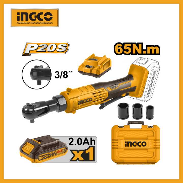 Ingco Rachet Power Tools INGCO 20V Lithium Battery Cordless Drive Ratchet with Battery and ...