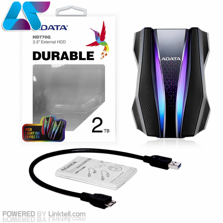 ADATA HD770 External Hard Drive (Super Speed USB 3.2 | Shock Absorbing | LED Indicator | IP68 Water & Dust Protection | RGB Light Strip)