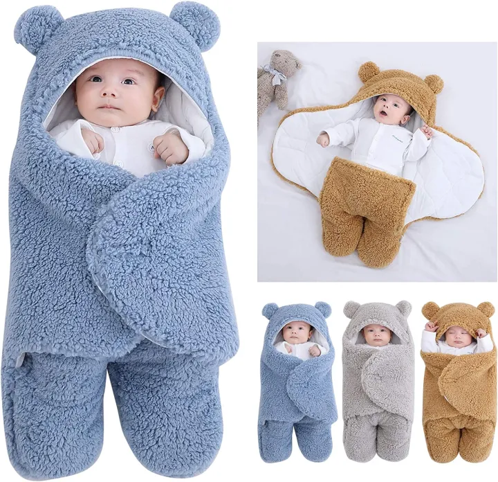 Newborn%20Baby%20Hooded%20Blanket%20Sleeping%20Bag%20Sack%20Swaddle%20Infant%20Winter%20Warm%20Fleece%20Receiving%20Blanket%20with%20Legs%20Knit%20Stroller%20Wrap%20-%20Image%202