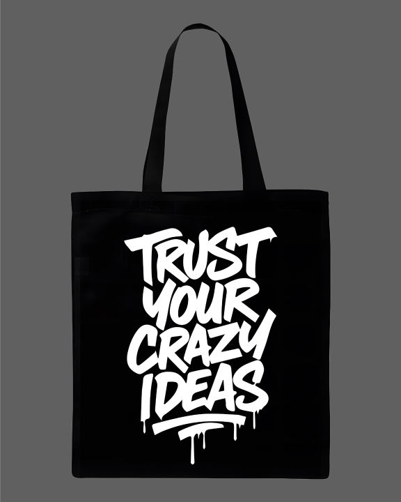 "Trust%20Your%20Crazy%20Ideas"%20Printed%20Tote%20Bag%20Set%20%7C%20Black,%20White%20-%20Image%203