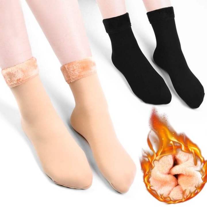 Pack of 6 (3 Pairs) Women Velvet Fur Inside Winter Socks - Multicolor