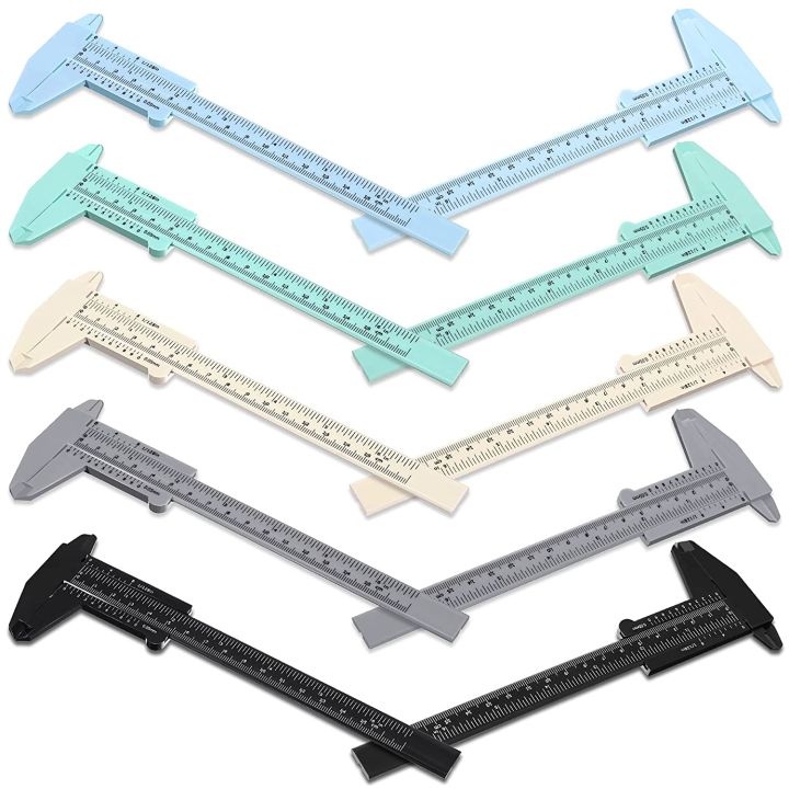 FORIDE 10 Pcs 150 mm Mini Plastic Caliper Vernier Caliper Double Scale Sliding Gauge Measuring Tool for Student Office 5 Colors