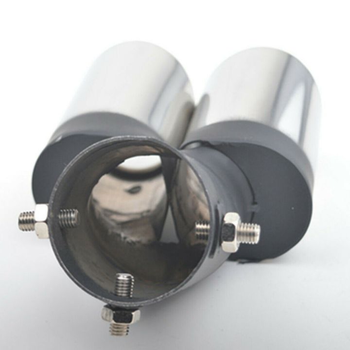 FORIDE%202X%20Car%20Universal%2063mm%20Stainless%20Steel%20Dual%20Outlet%20Exhaust%20Pipe%20Muffler%20Tail%20Throat%20Muffler%20Tip%20Pipe%20Grilled%20Black%20-%20Image%204