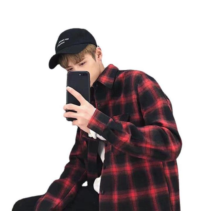 Autumn Japanese Style Black and White Plaid Long-sleeved Shirt Men's Design Sense Small-sized Ancient Hong Kong Style Loose Shirt All-match Jacket