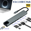USB Type C Docking Station: 8-in-1 Hub Adapter for Macbook Air, iPad, Laptop. 