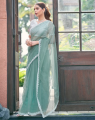 Saree For Women. Shimmering Net Blue Saree With Moti Work. Saree With Unstitched Blouse. 