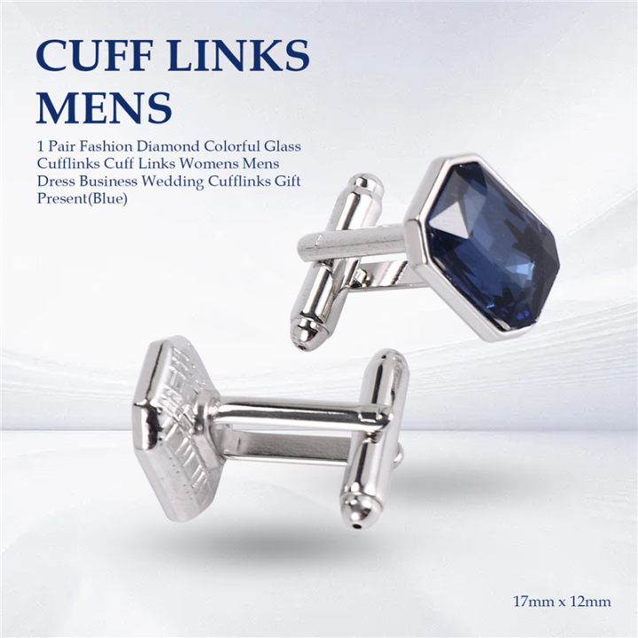 Kqueebee%201%20Pair%20Fashion%20Diamond%20Colorful%20Glass%20Cufflinks%20Cuff%20Links%20Womens%20Mens%20Dress%20Business%20Wedding%20Cufflinks%20Gift%20Present(Blue)%20-%20Image%206