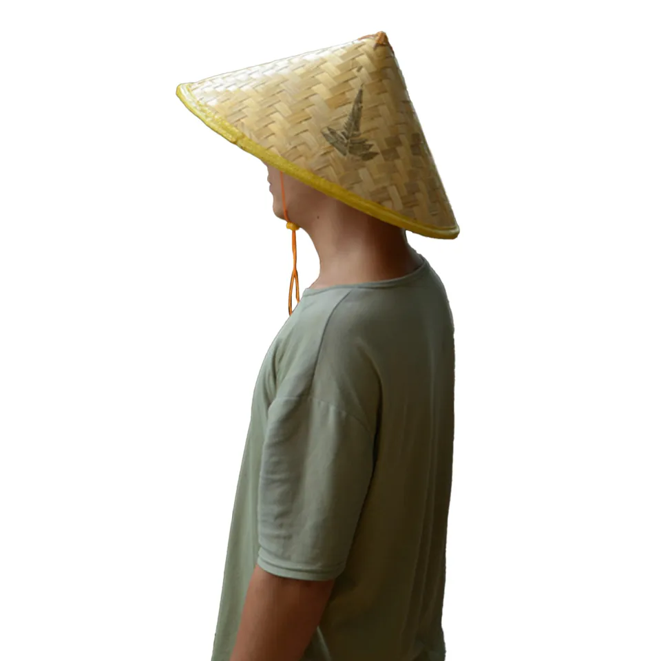 MOUSSY Chinese Bamboo Hat Handmade Chinese Bamboo Sun Hat with