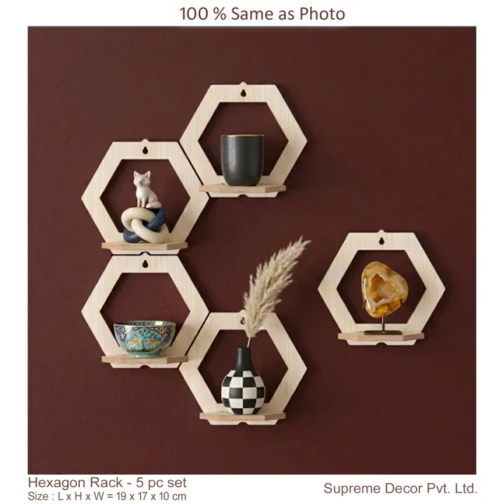 Formica%20laminated%20Hexagon%20Honeycomb%20Wall%20rack%20for%20Home%20Decor%20,%20Living%20Room%20&%20Office%20-%205%20pc%20set%20%20-%20Best%20Quality%20-%20By%20Supreme%20Decor%20-%20Image%203
