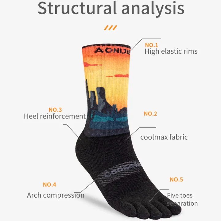 AONIJIE%20E4843%20One%20Pair%20Long%20Tube%20Outdoor%20Five%20Toe%20Socks%20Shock%20Absorption%20Toe%20Socks%20Stocking%20for%20Trail%20Running%20Warking%20Ride%20-%20Image%204
