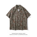 Japanese Style Retro Cashew Flower Full Print Short-sleeved Shirt Men's Trendy Brand Loose Hip-hop Couple Casual Jacket. 