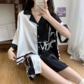 Summer thin ice silk pajamas women's high-end Internet celebrity one-piece shirt dress pregnant women can wear mid-length short-sleeved nightdresses. 