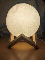 Rechargeable Touch Sensor Moon Lamp With Wooden Base Stand. 